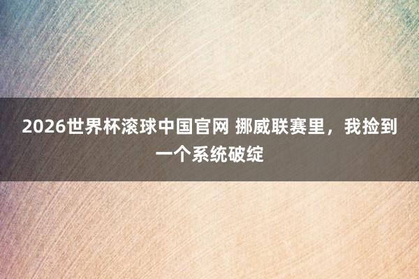 2026世界杯滚球中国官网 挪威联赛里,我捡到一个系统破绽