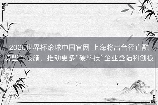 2026世界杯滚球中国官网 上海将出台径直融资些许设施,推动更多“硬科技”企业登陆科创板